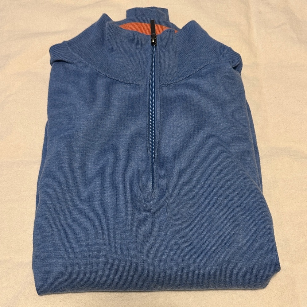 Brooks Brothers Blue Supima Cotton Quarter Zip Sweater